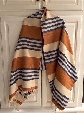 Madewell- Striped Woven Poncho in Cream, Rust & Navy (O/S)
